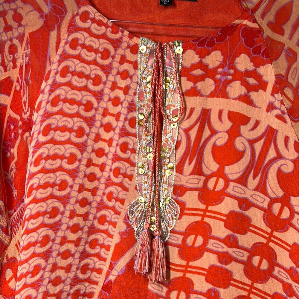 Sanctuary Boho Patchwork Embellished Kimono Sleeve Top, Size Medium - Picture 5 of 10
